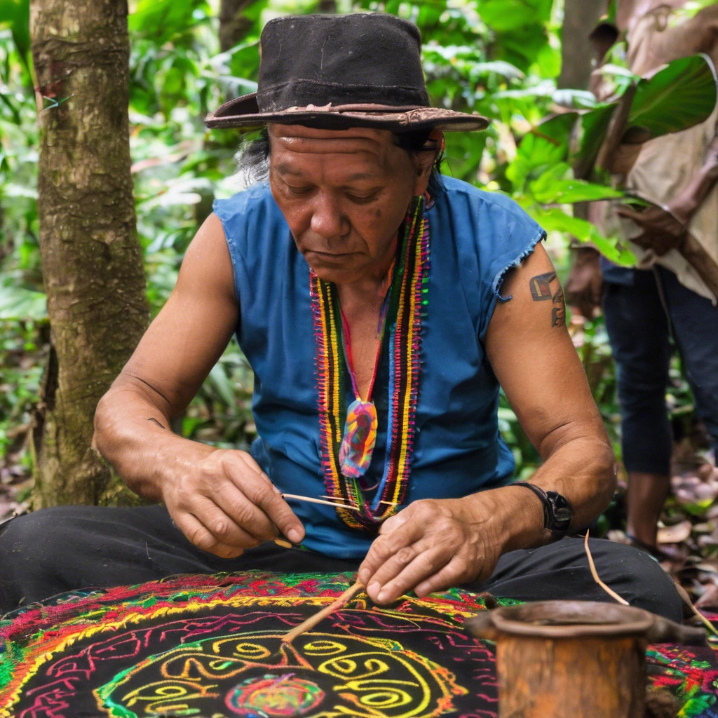 Maestro shipibo preparando ayahuasca tradicional